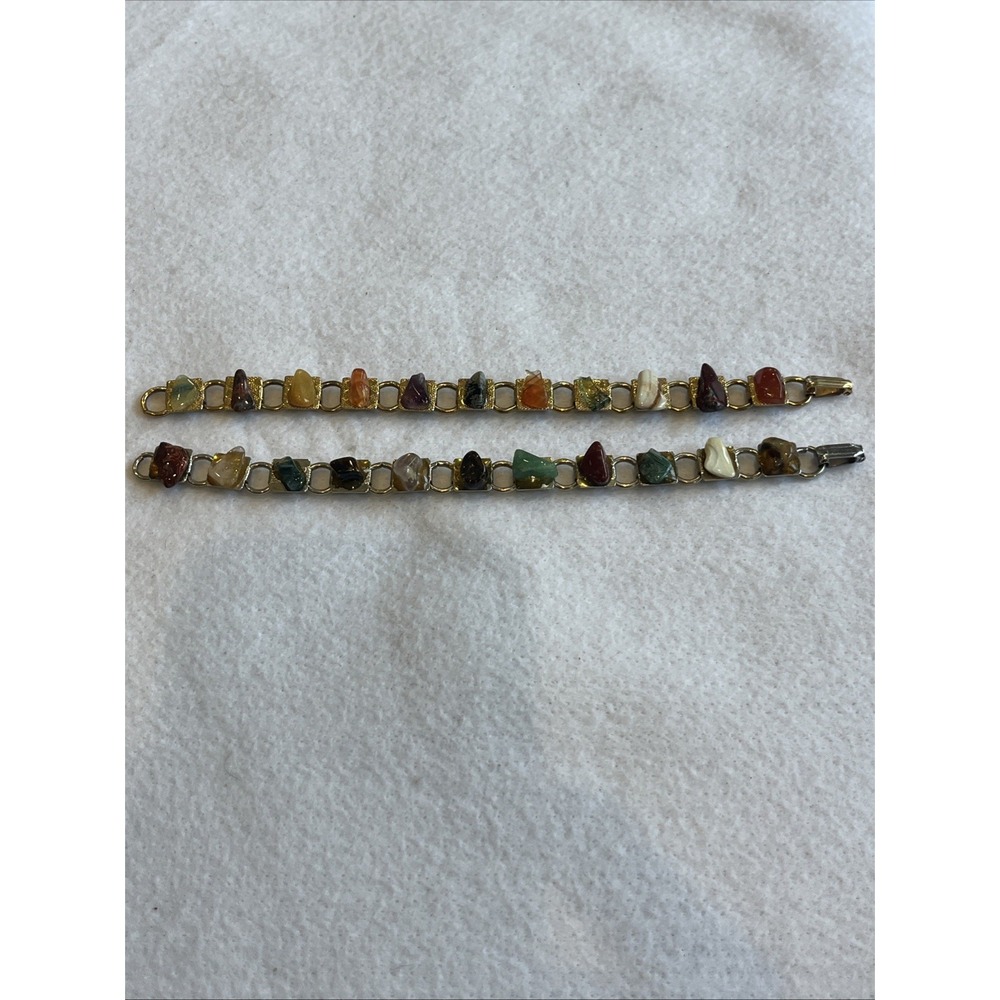 Vintage Collectible Bracelets Raw Stones Set In Gold Tone And Silver Tone Links